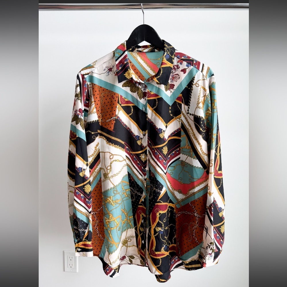 Zara Scarf Print Baroque Blouse Top XL Fits Smaller Maximalist